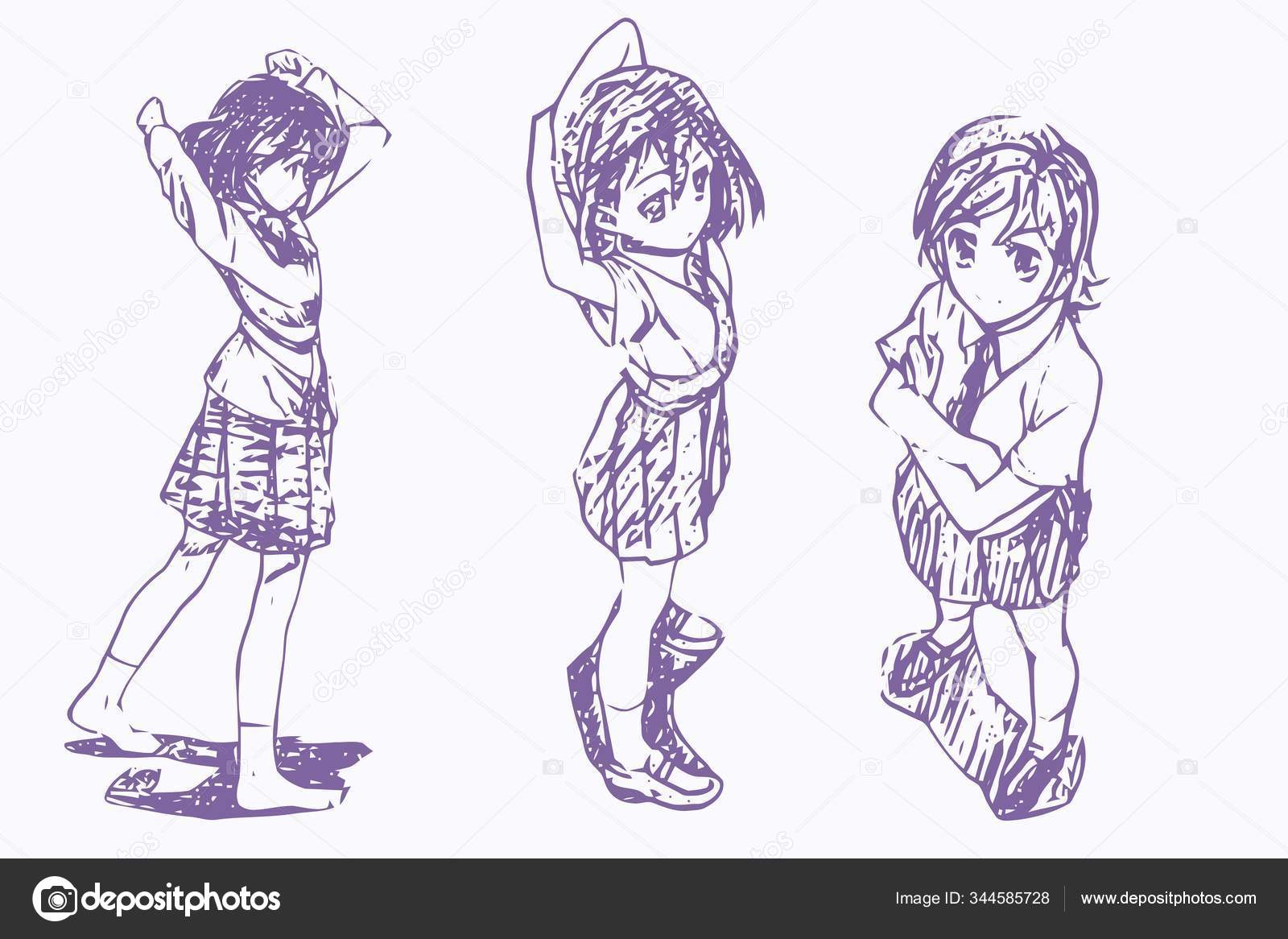 Anime Poses Desenho Referência Anime Corpo Esboço Bonito Menina Mangá  Ilustração por ©satoshy #344585728